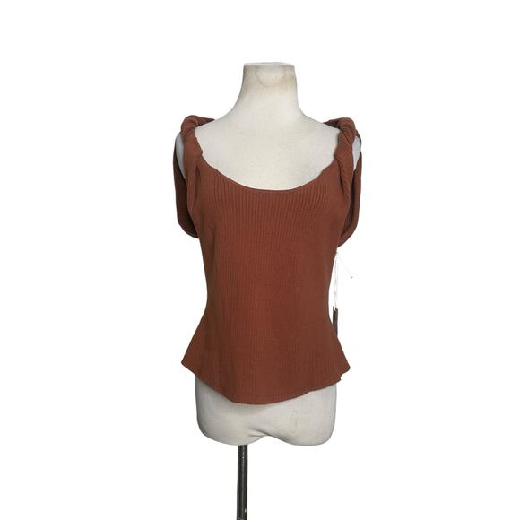 Good American Twisted Strap Brown Ribbed Knit Tank Top size 5/6 - 2XL - Picture 8 of 13